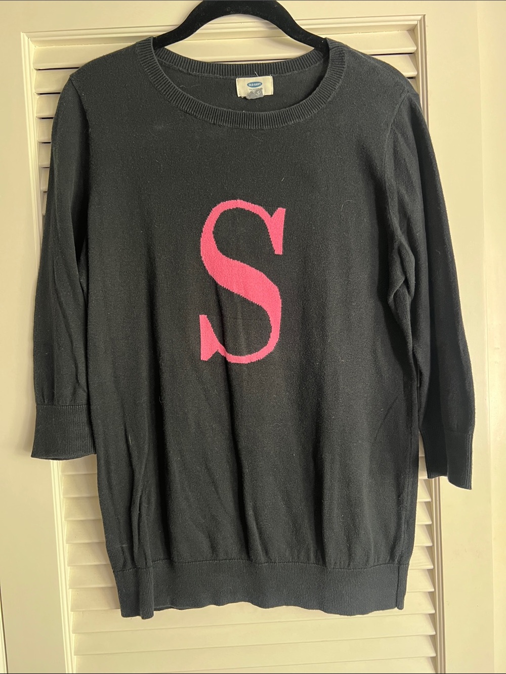 Old Navy Black Crewneck Sweater with Pink Initial